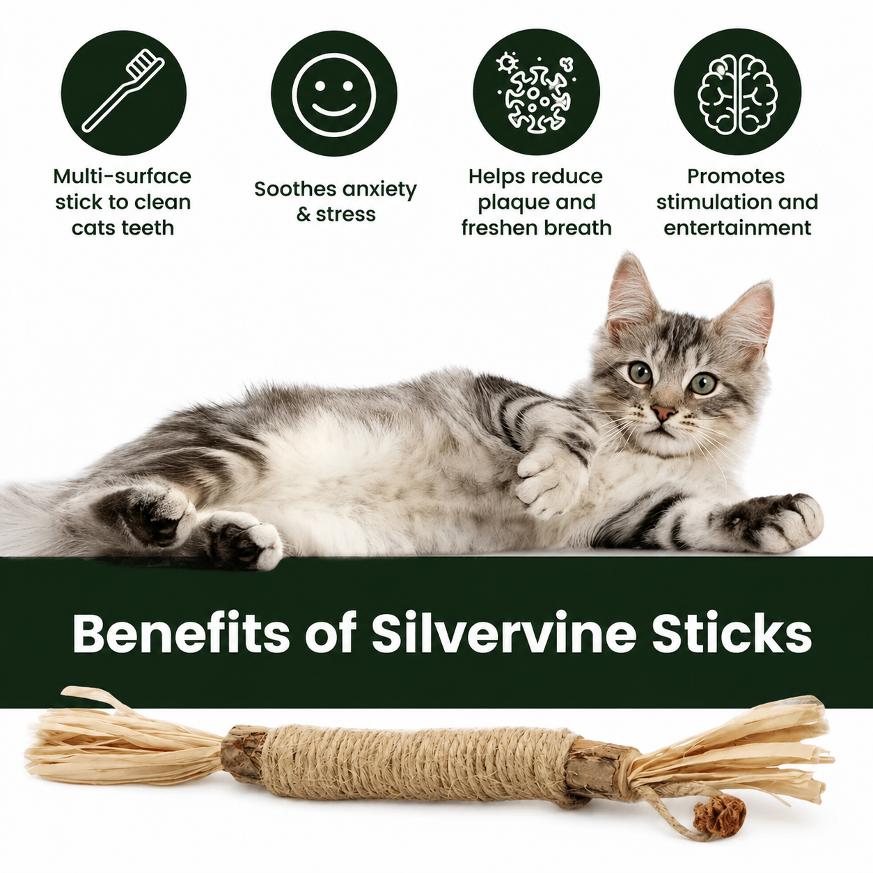 Lunira™ Natural Silvervine Dental Sticks - One Stick. Cleaner Teeth. Calmer Cat. Healthier Life.